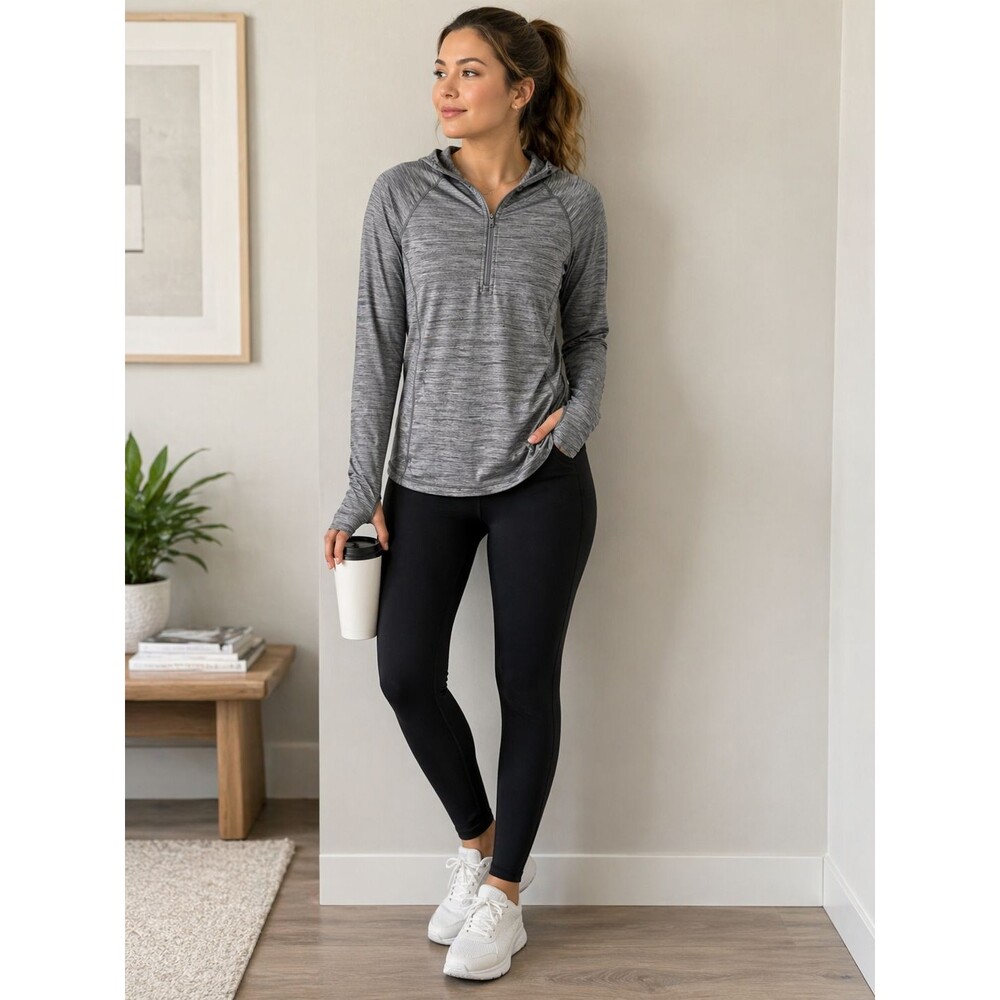 Reebok Quarter Zip Hoodie Womens Small Gray Athletic Thumbhole Lightweight Top
